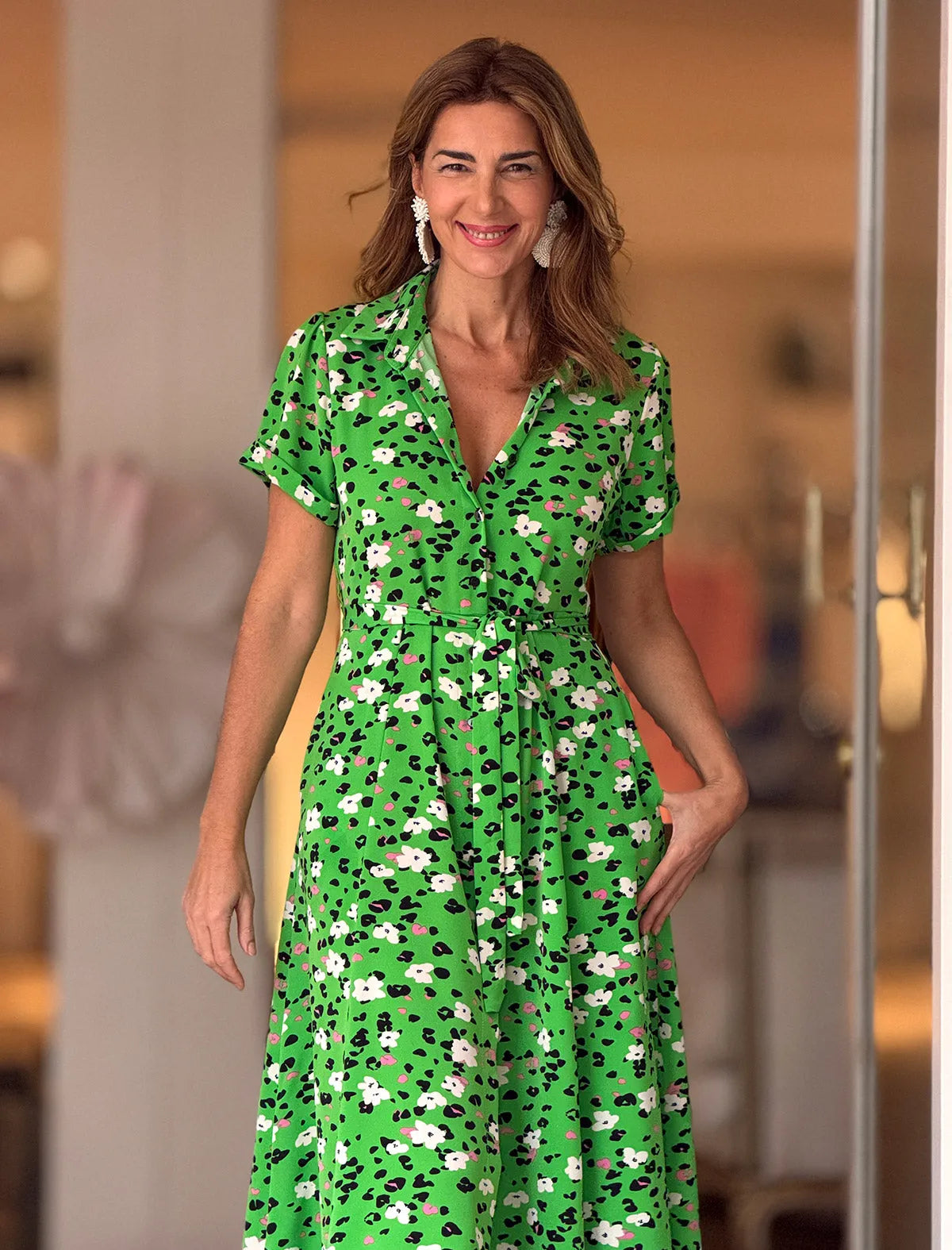 Vestido camisero verde flowers