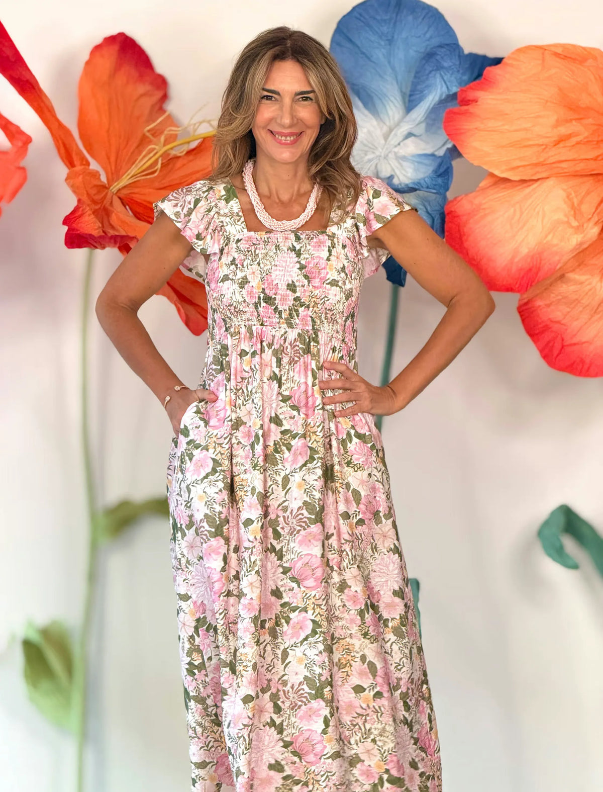 Vestido de flores boho rosa