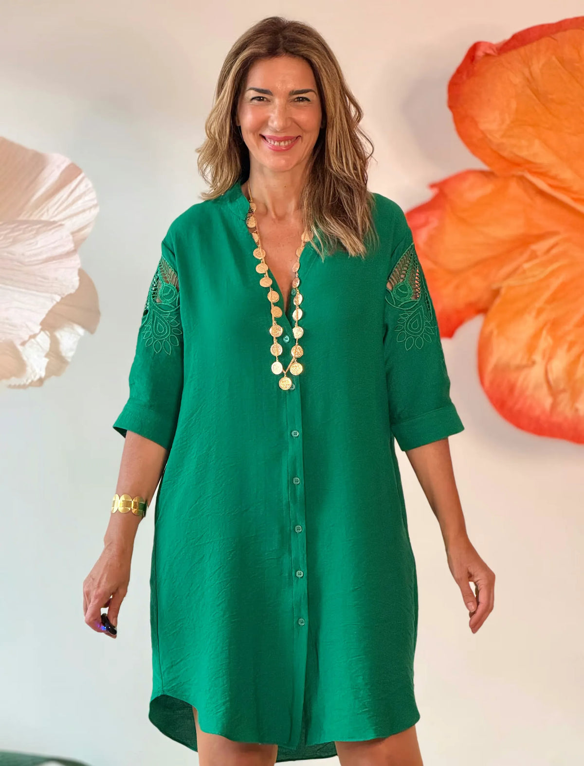 Vestido kaftán bordado verde