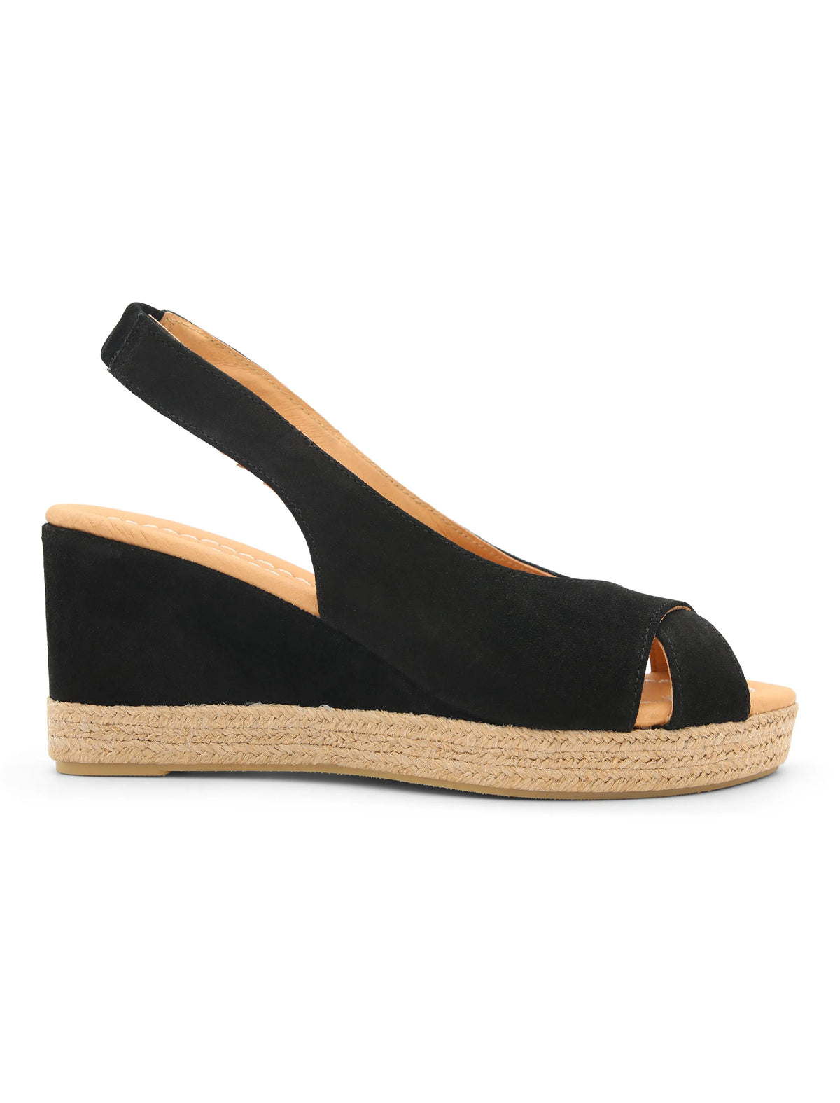 Alpargata de cuña piel puntera cruzada Provenza negro