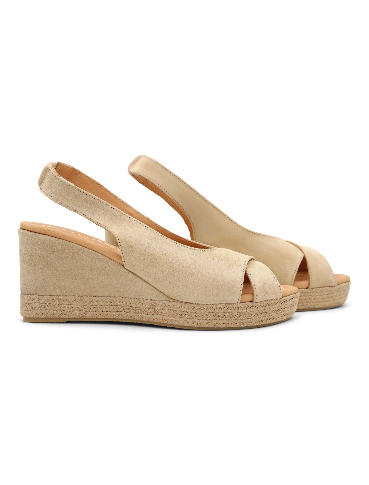 Alpargata de cuña piel puntera cruzada Provenza beige