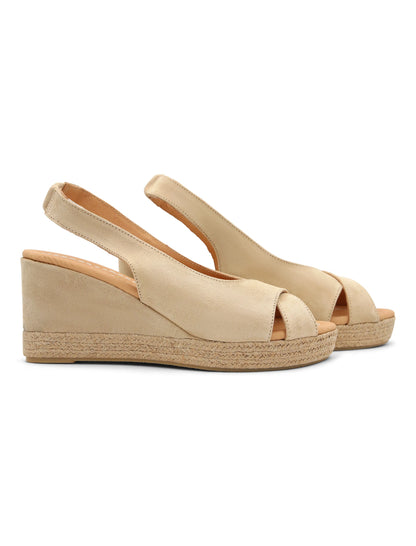 Alpargata de cuña piel puntera cruzada Provenza beige