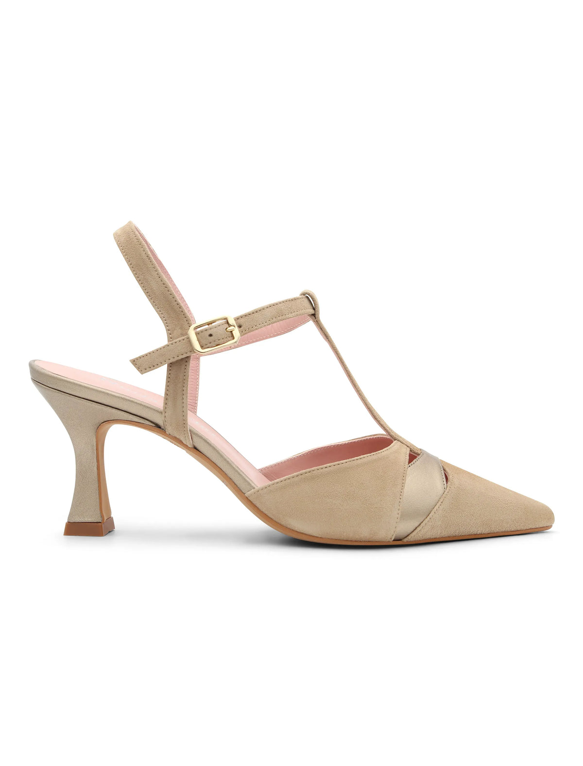 Zapato de salón tacón medio oro camel Francine