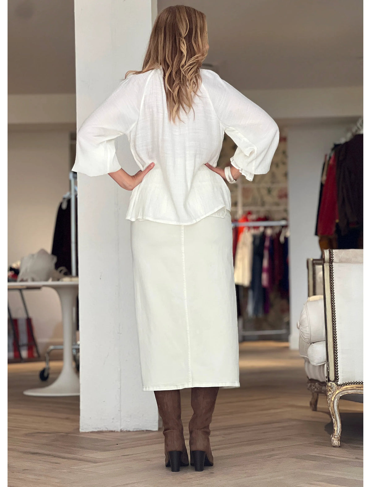 Falda denim colour cream