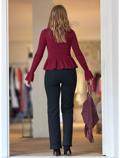 Jersey burdeos volante chic