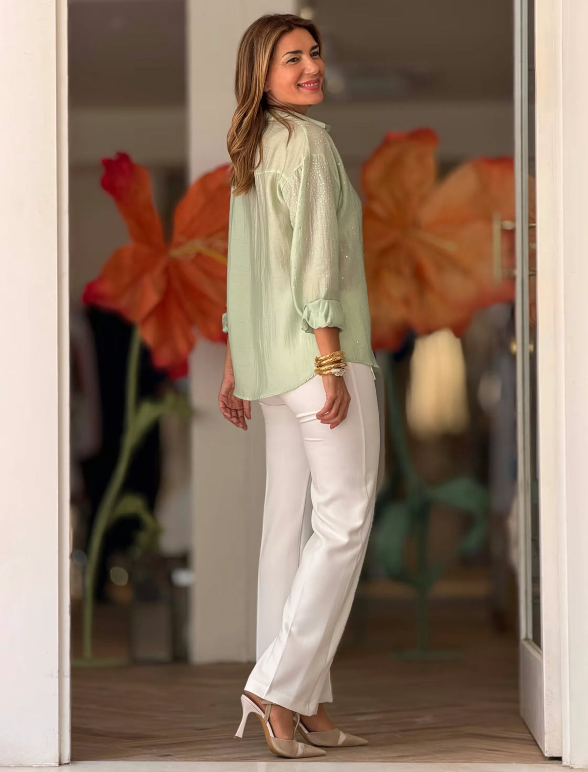 Camisa verde con brillantes
