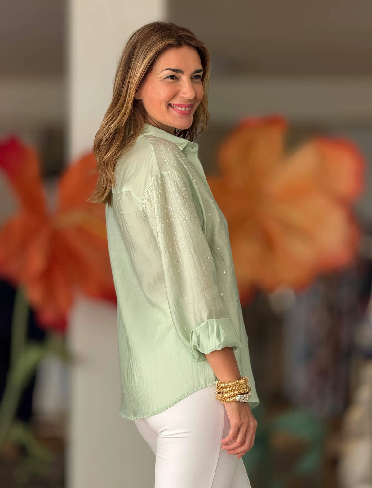 Camisa verde con brillantes