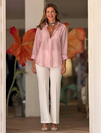 Camisa rosa con brillantes