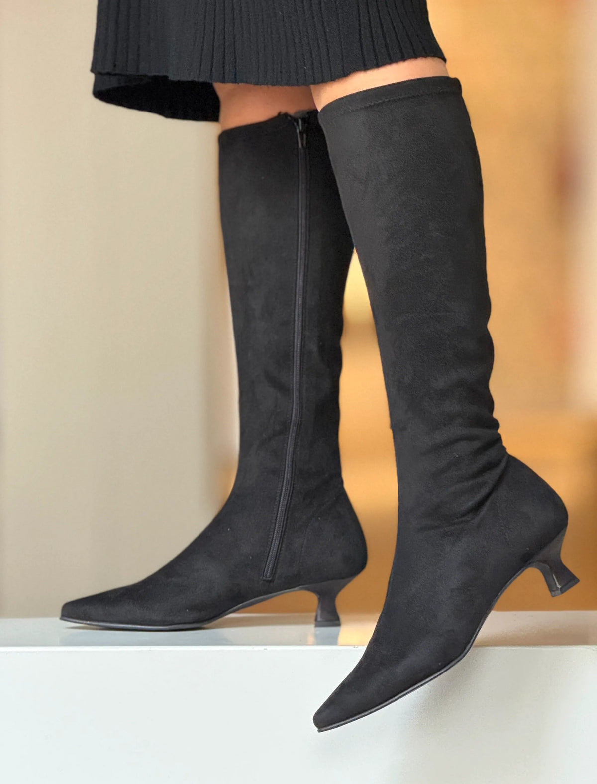 Bota alta de licra Negro
