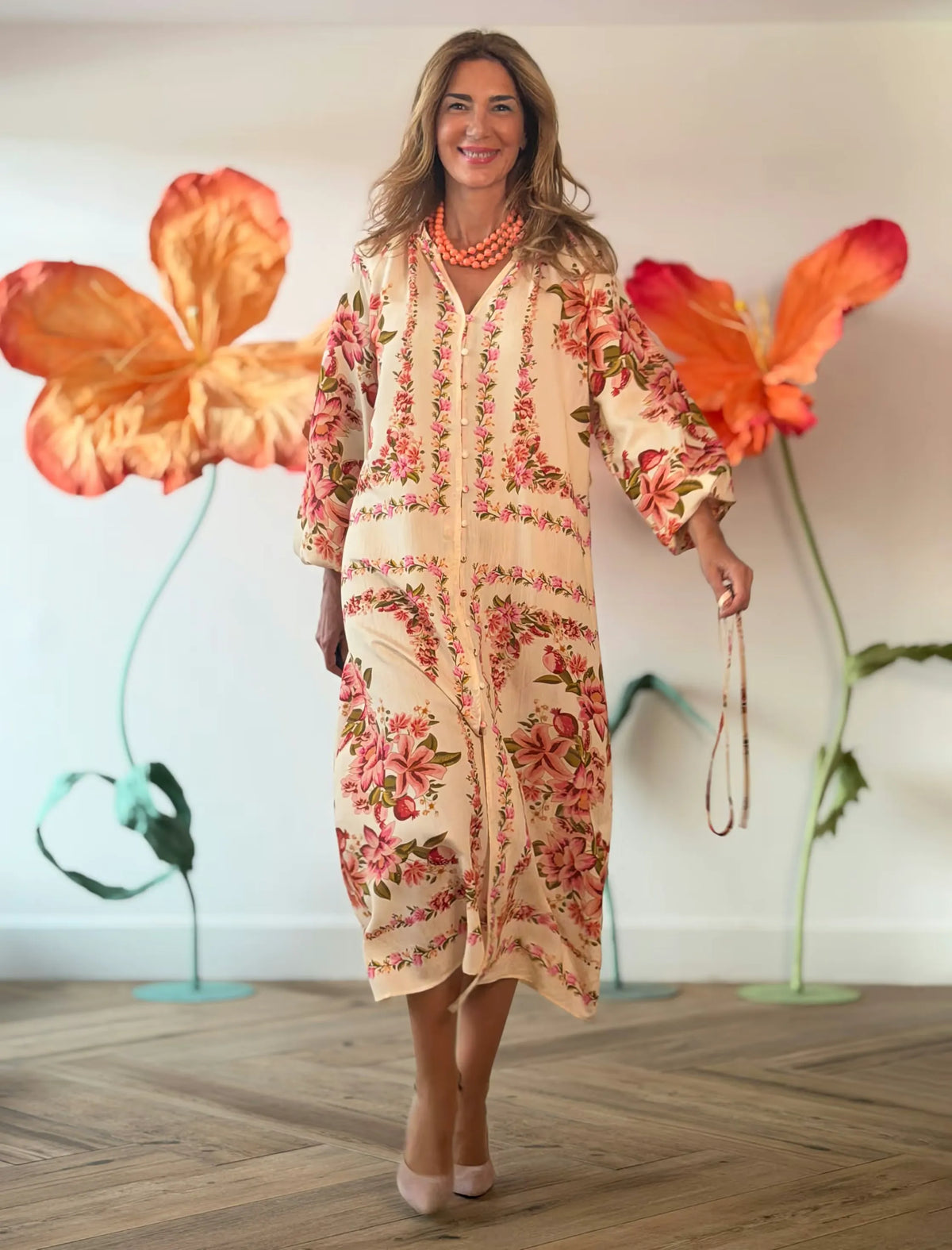 Vestido kaftán floreal suave