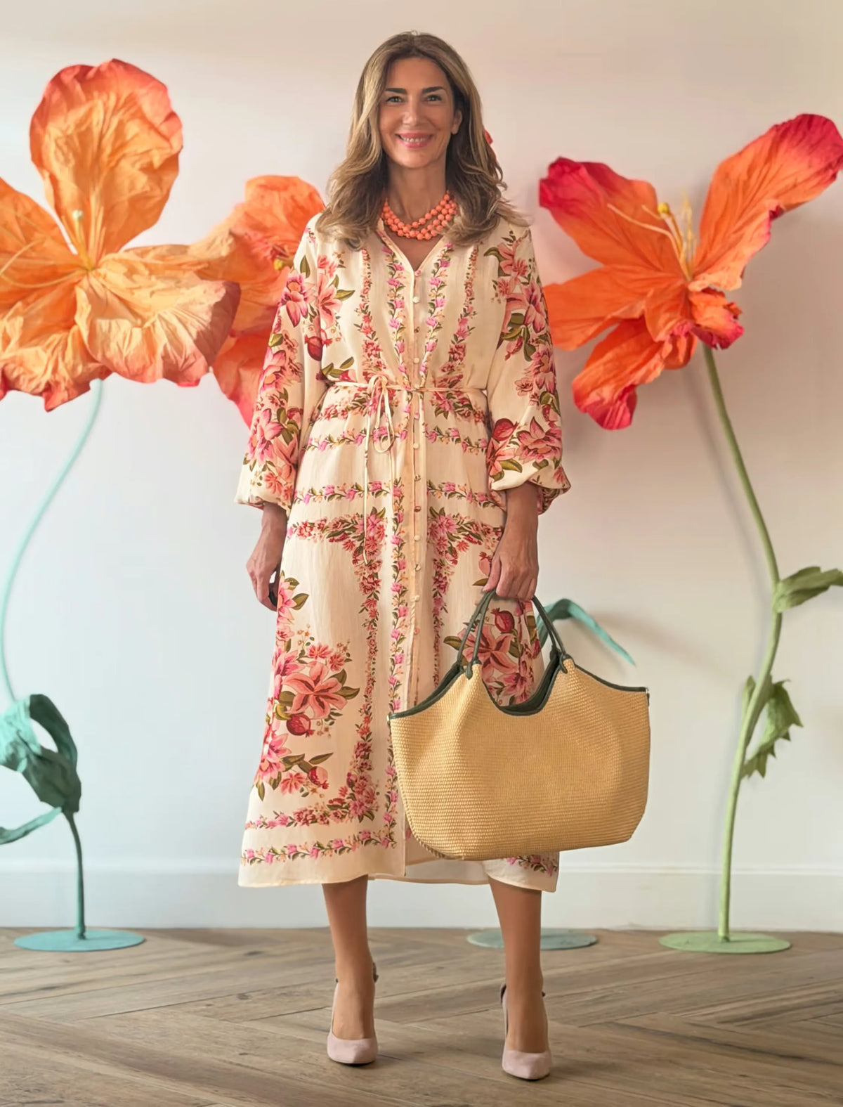 Vestido kaftán floreal suave