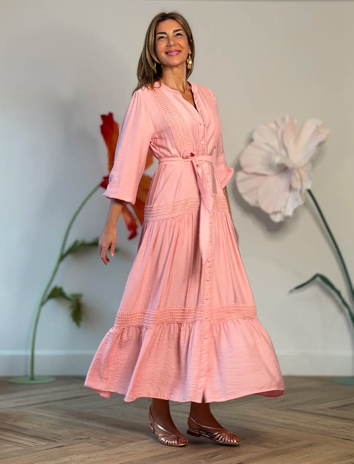 Vestido camisero bonito rosa