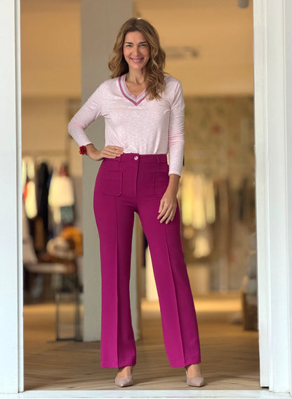 Camiseta rosa cuello pico chic