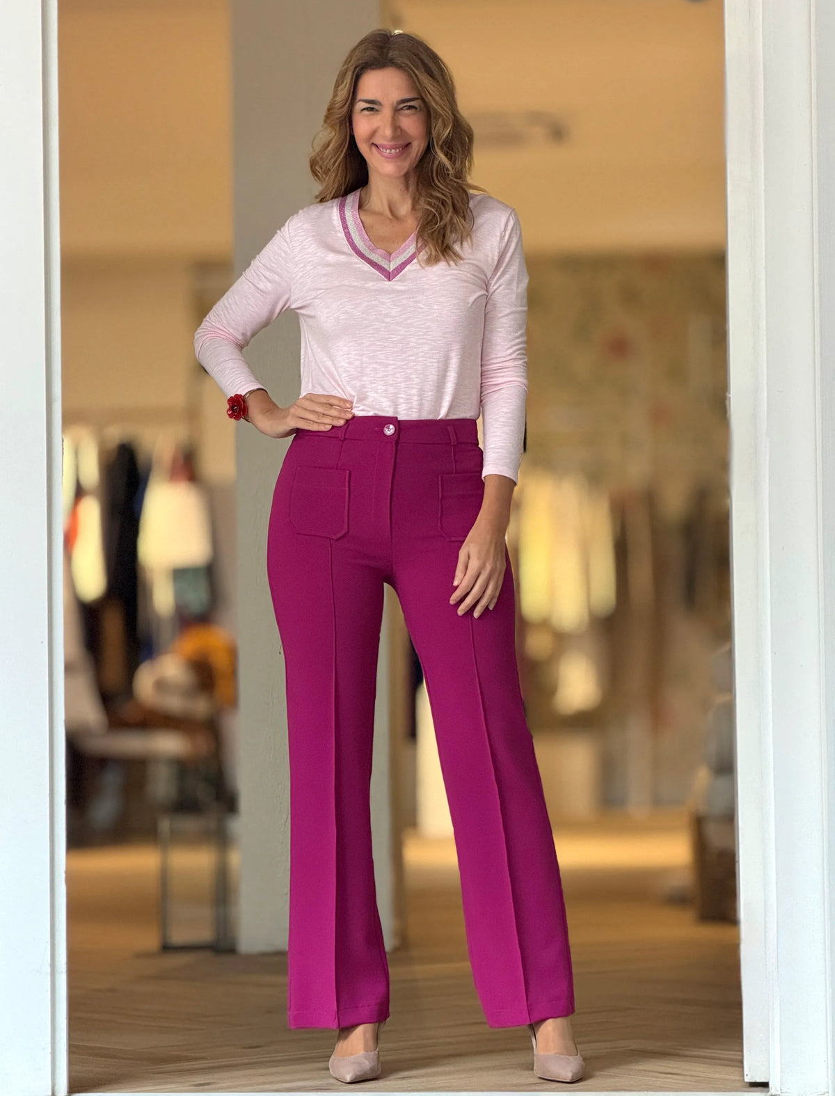 Pantalón ideal de bolsillos buganvilla