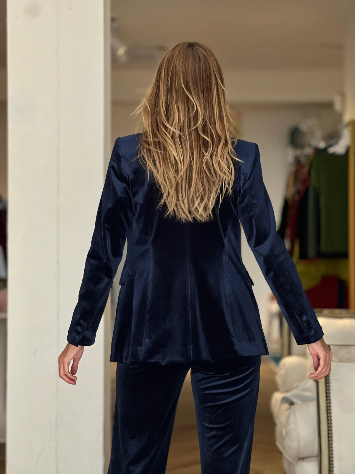 Chaqueta ideal de terciopelo azul