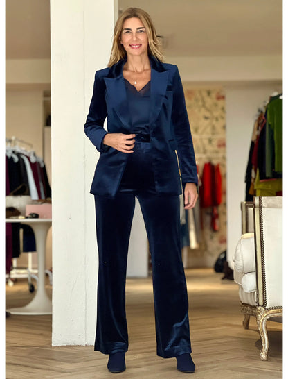 Look chaqueta y pantalón Ideal terciopelo azul