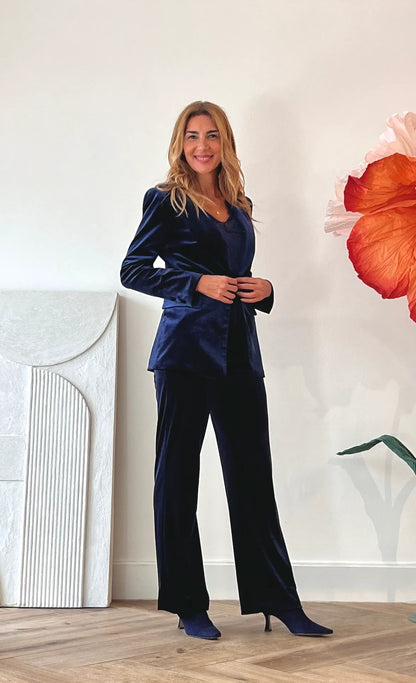 Chaqueta ideal de terciopelo azul