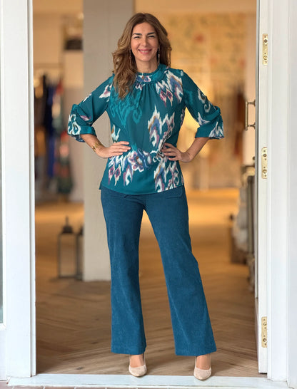 Blusa Ikat turquesa ideal