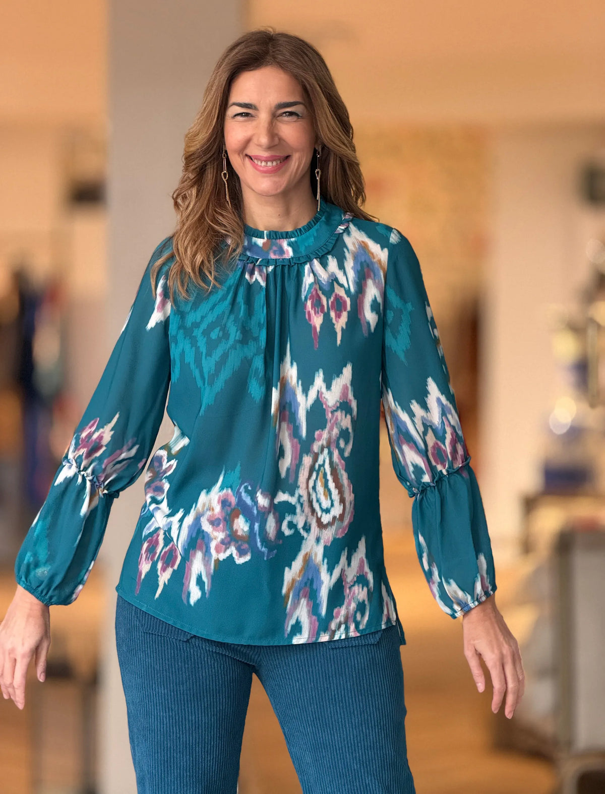 Blusa Ikat turquesa ideal