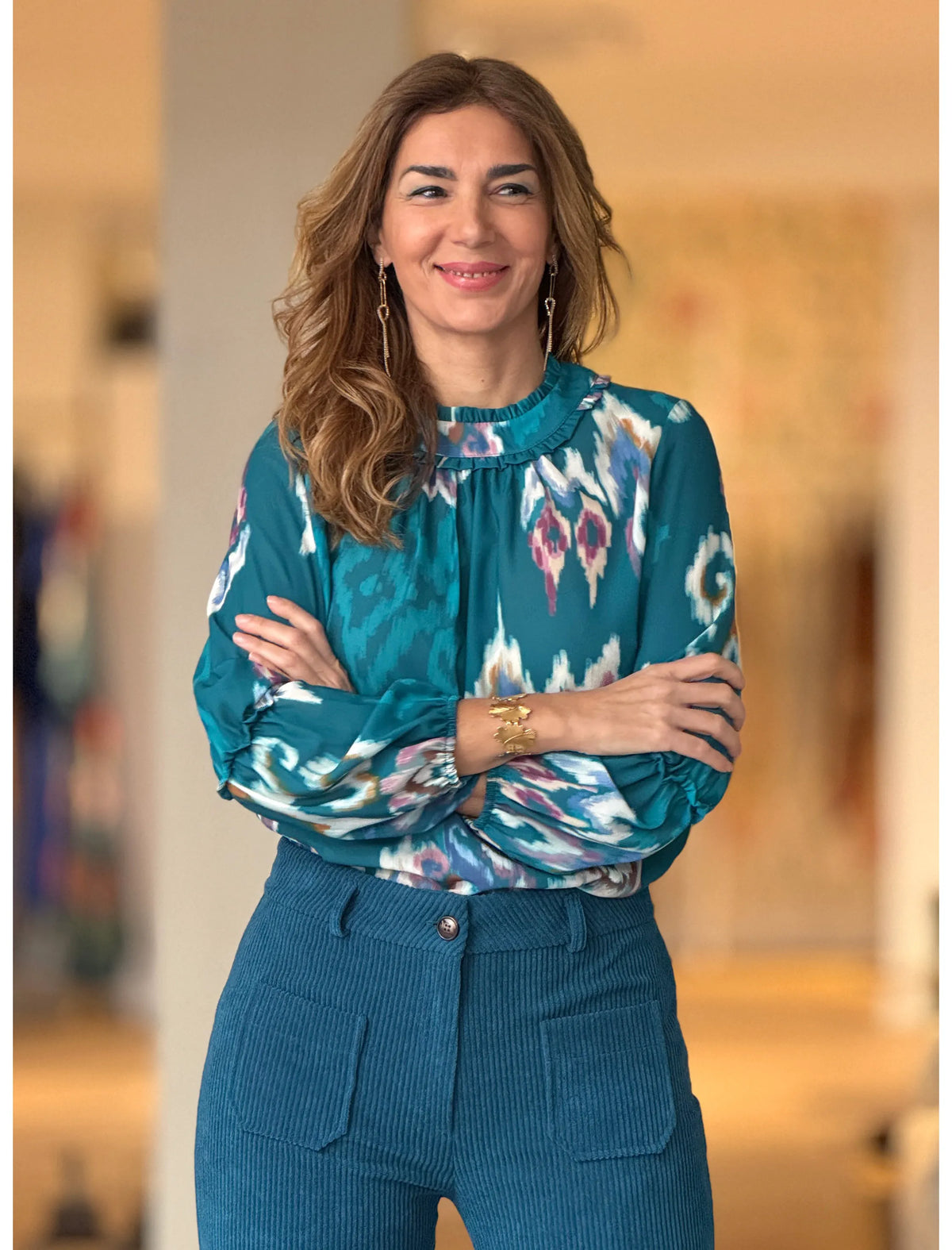 Blusa Ikat turquesa ideal