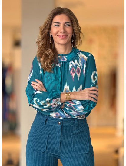 Blusa Ikat turquesa ideal