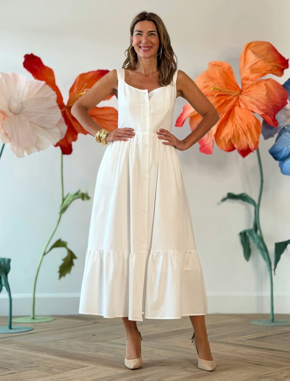 Vestido blanco camisero de tirantes