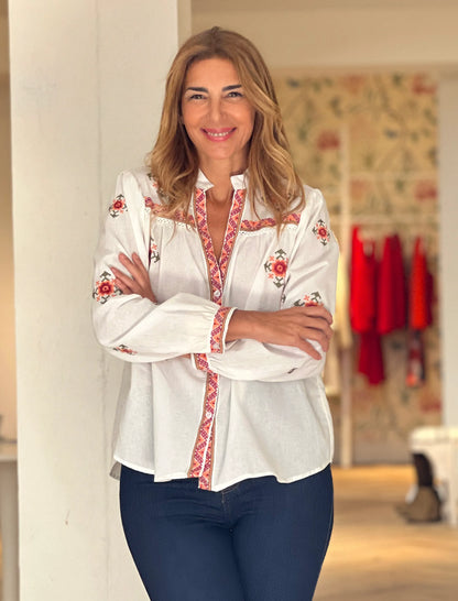 Camisa bordada coral