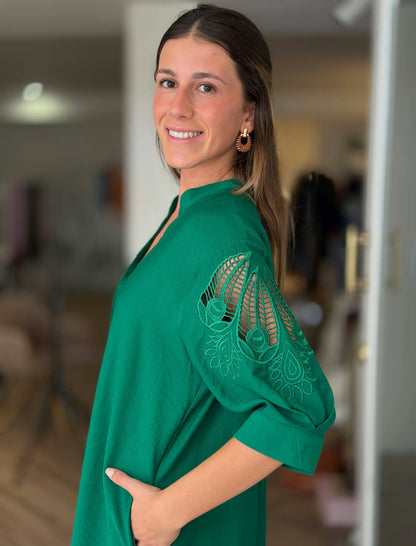 Vestido kaftán bordado verde