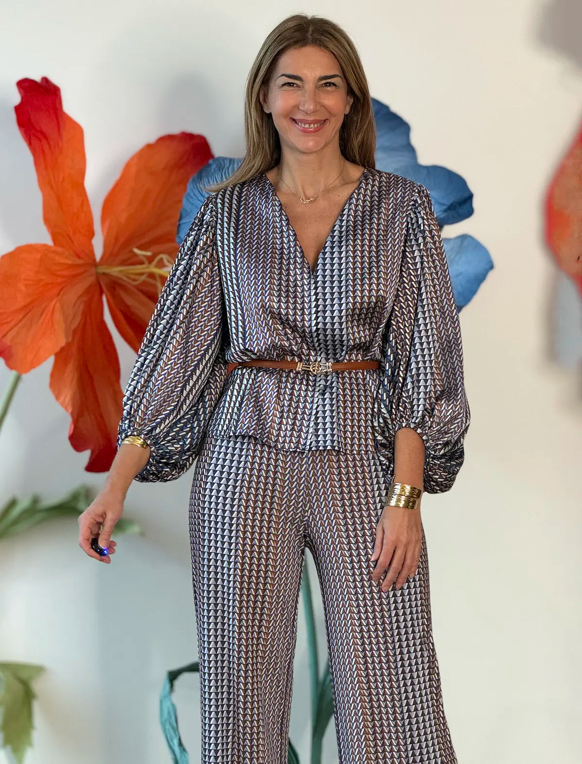Pantalón palazzo soft geometric