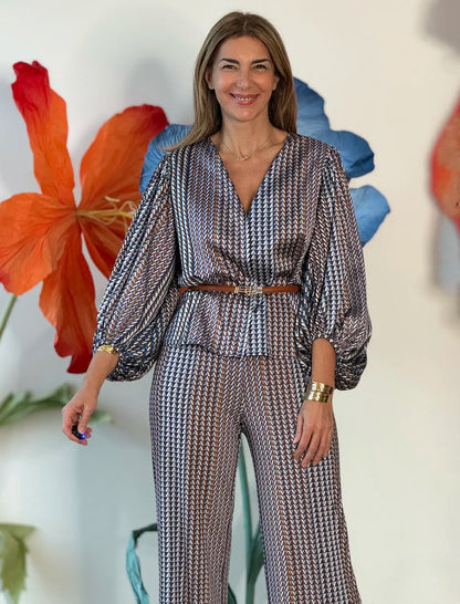 Pantalón palazzo soft geometric