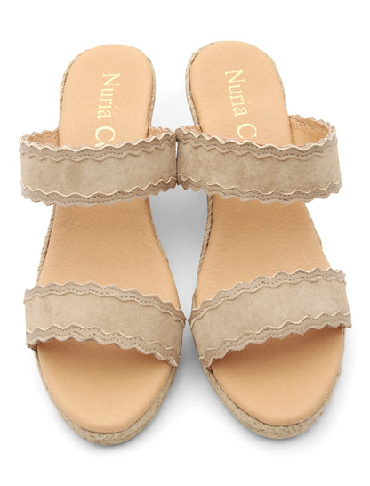 Sandalia cuña espadrille visón