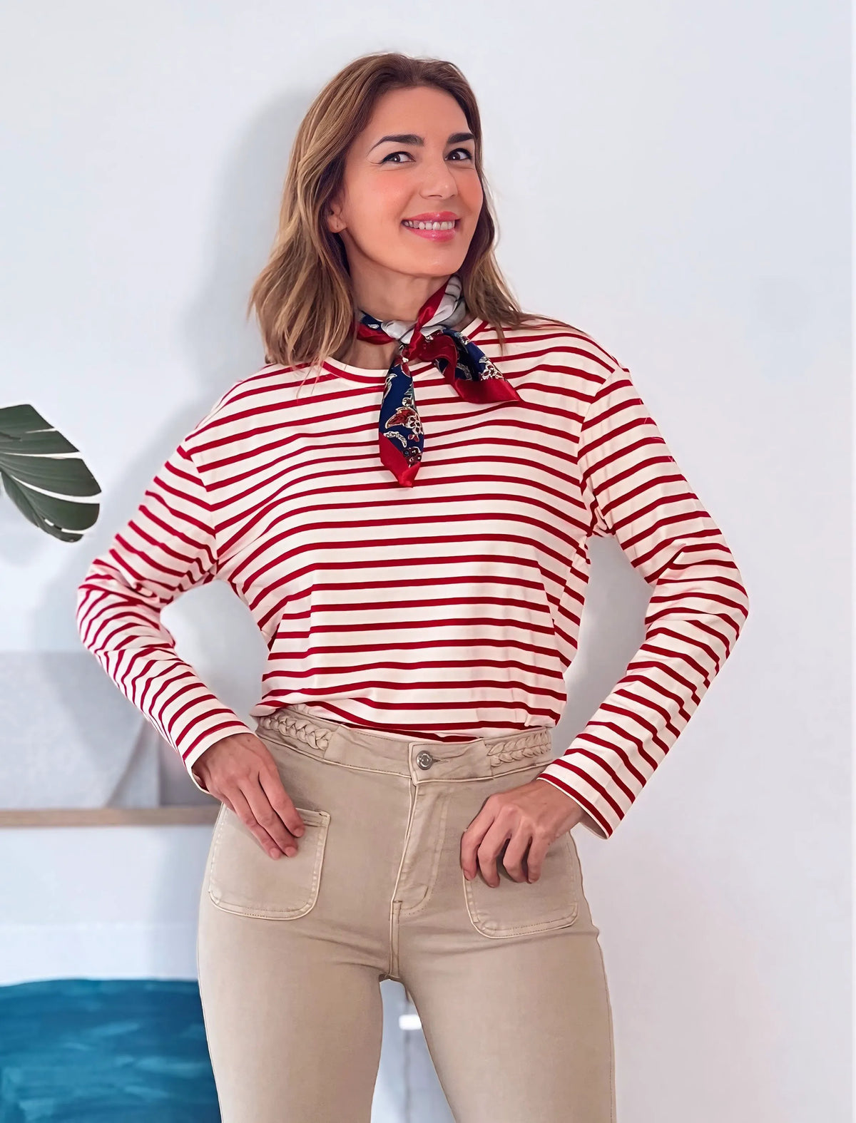 Camiseta marinera muy chic roja y beige