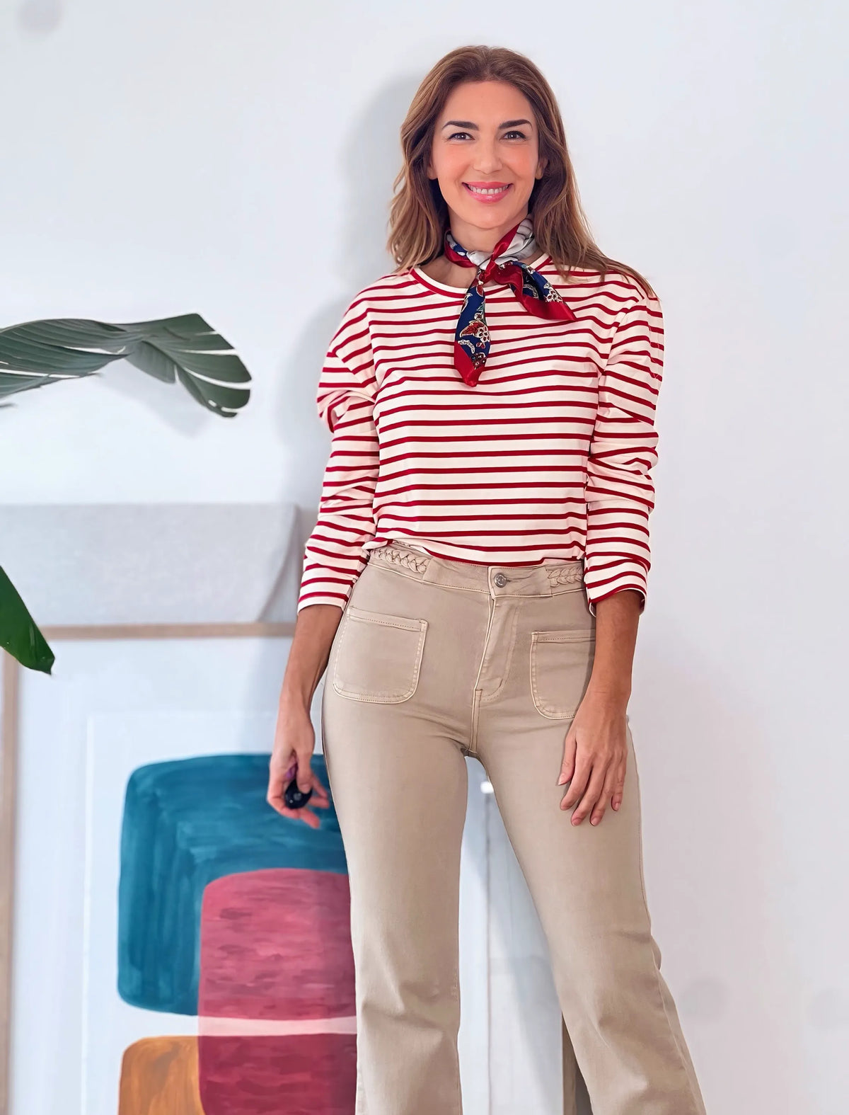 Camiseta marinera muy chic roja y beige