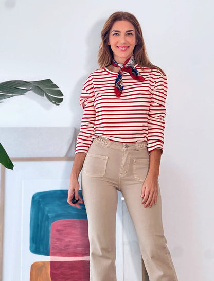 Camiseta marinera muy chic roja y beige