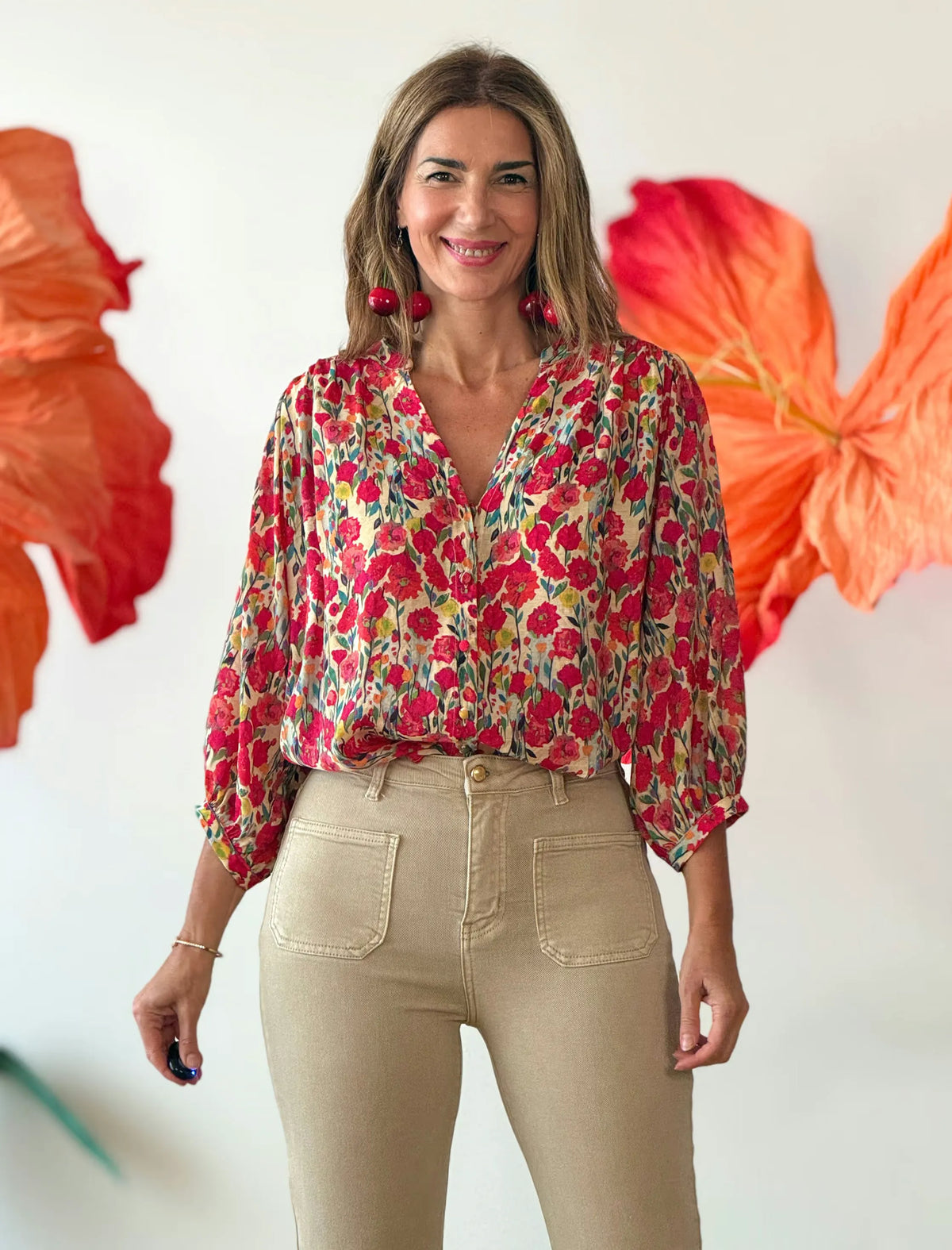 Pantalón vaquero de bolsillos beige