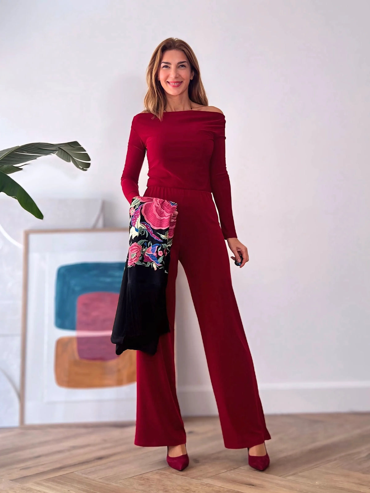 Pantalon punto burgundy soft favorecedor