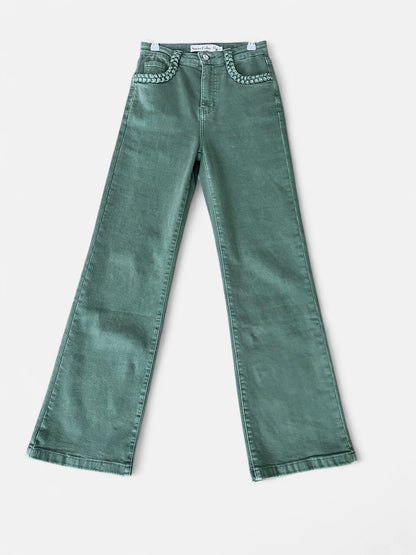 Pantalón vaquero bolsillos chic verde