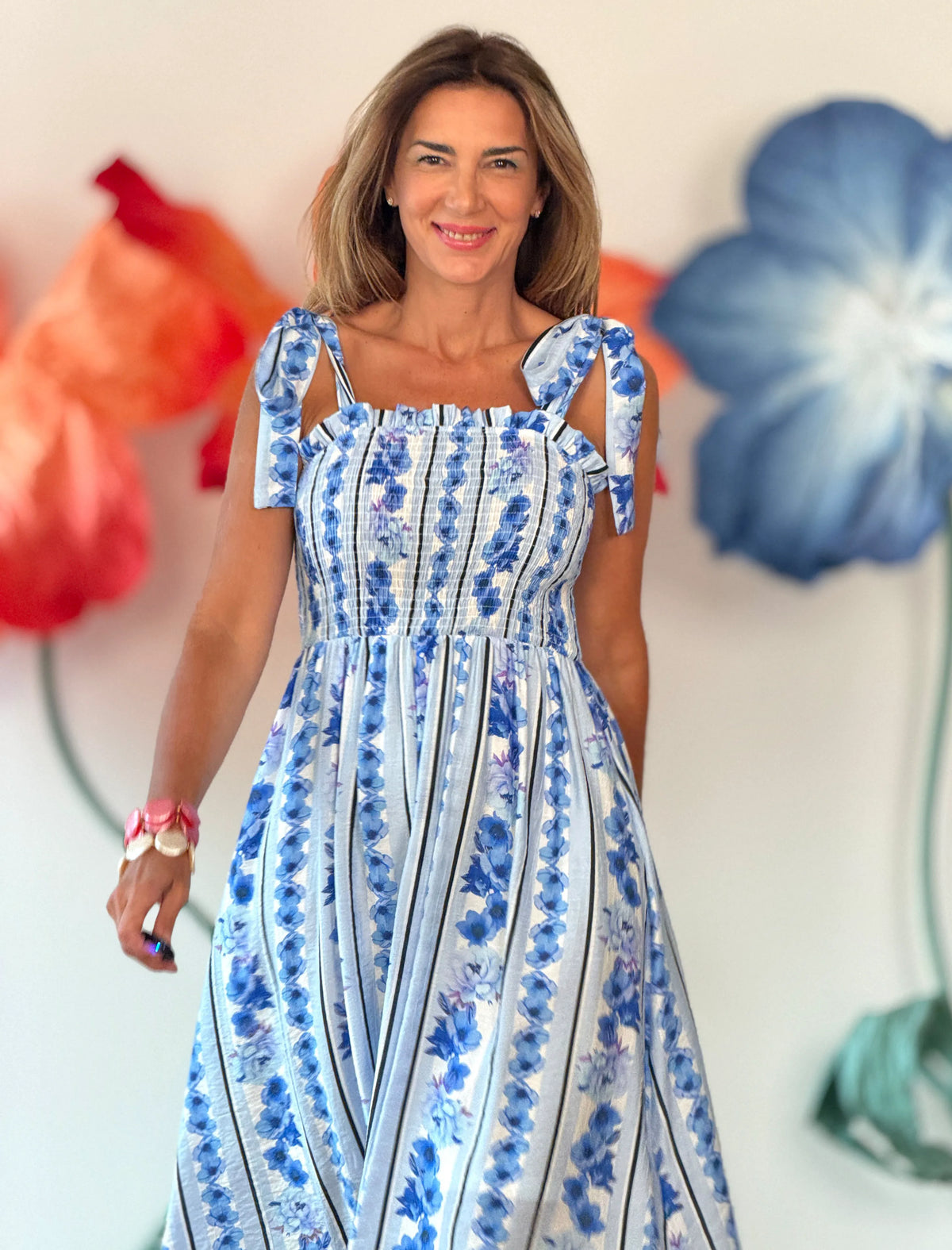 Vestido azul tirantes lazo chic