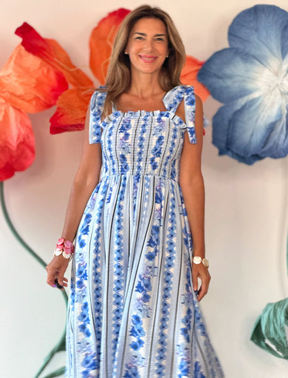 Vestido azul tirantes lazo chic