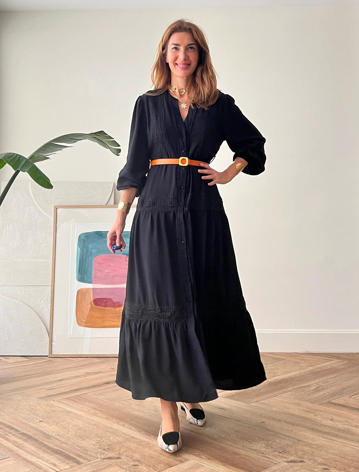 Vestido camisero bonito negro