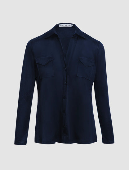 Camisa azul marino de mujer polo de bolsillos