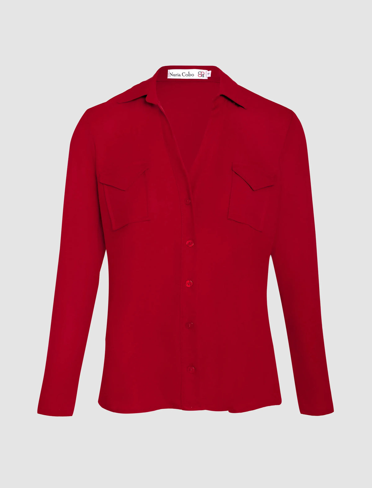 Camisa burdeos de mujer polo de bolsillos