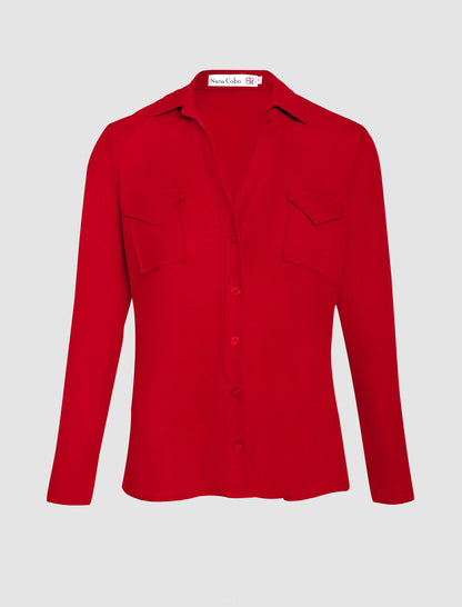 Camisa roja de mujer polo de bolsillos
