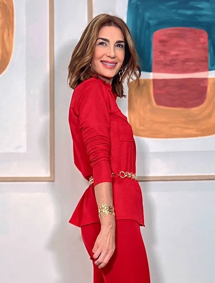 Camisa roja de mujer polo de bolsillos