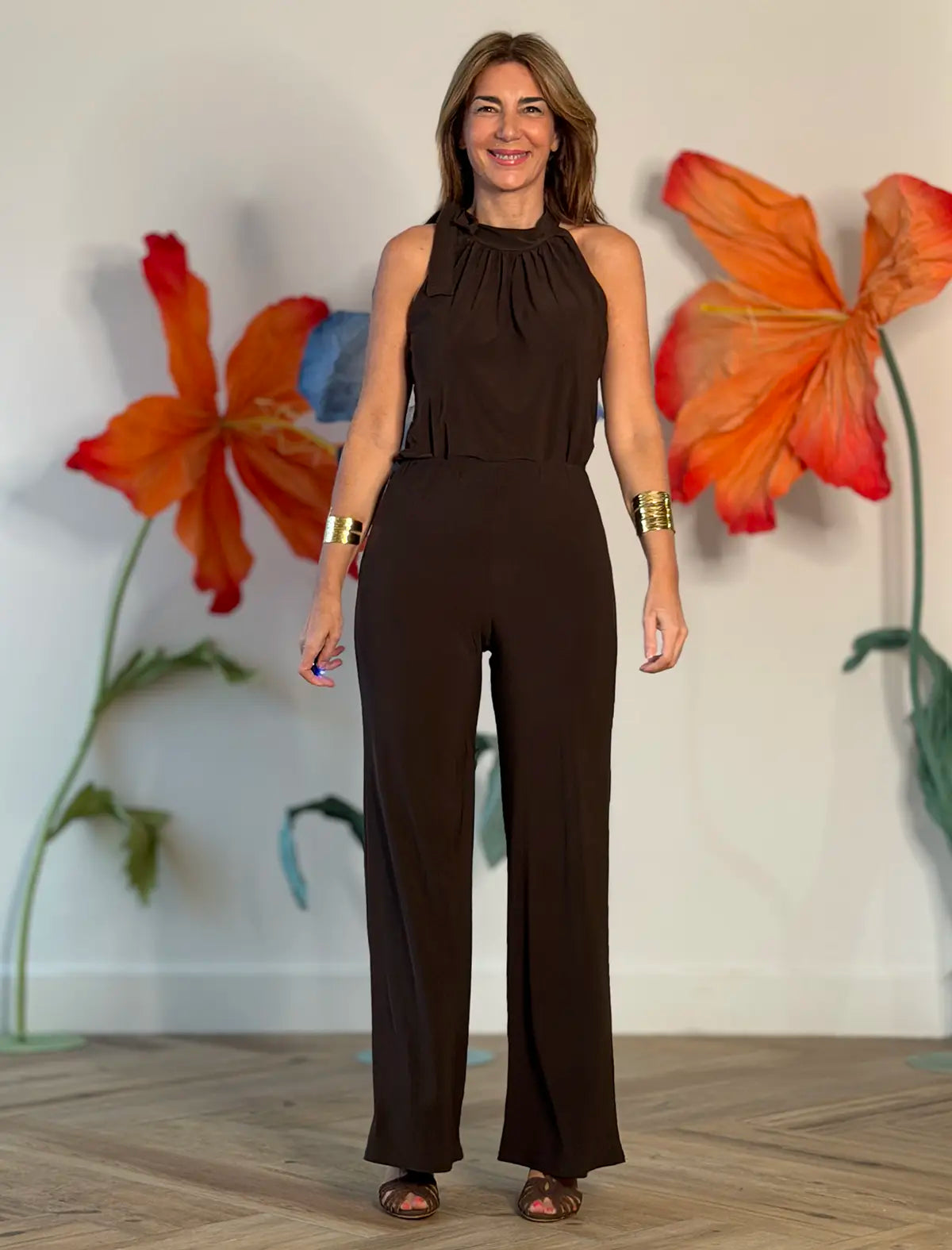Pantalón punto marrón palazzo soft