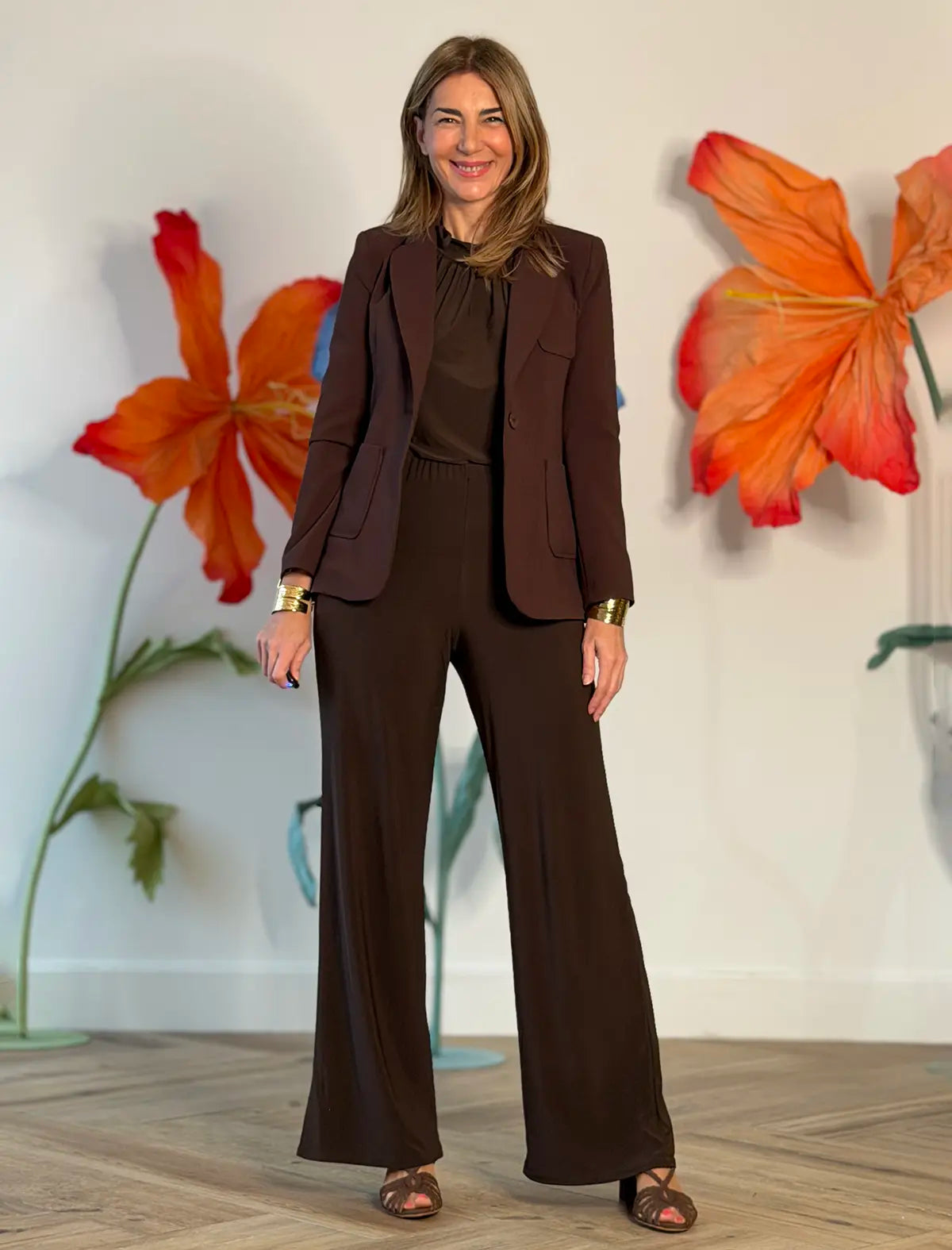 Pantalón punto marrón palazzo soft