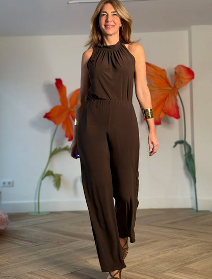 Pantalón punto marrón palazzo soft