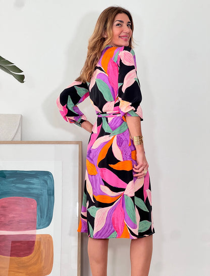 Vestido fluido floral negro