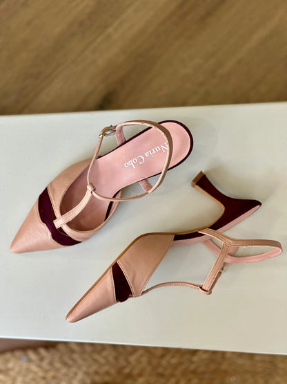 Zapato de salón tacón medio nude berenjena Francine