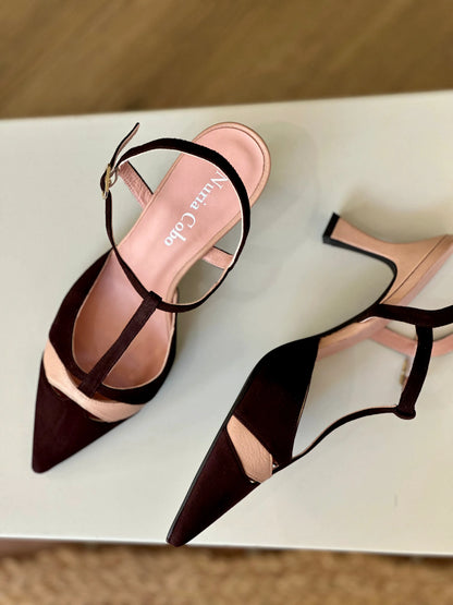 Zapato de salón tacón medio nude marrón Francine